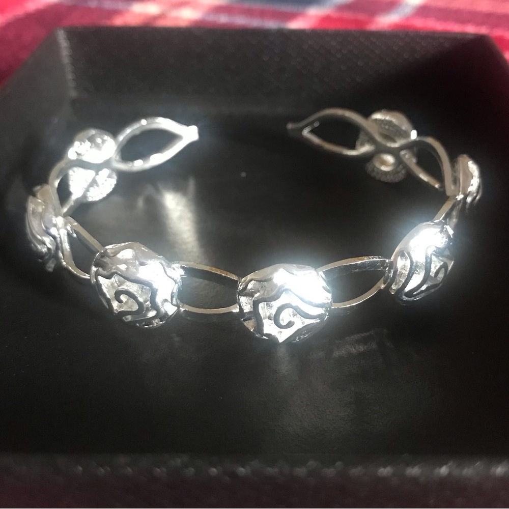 Sterling Silver Floral Link Cuff Bracelet